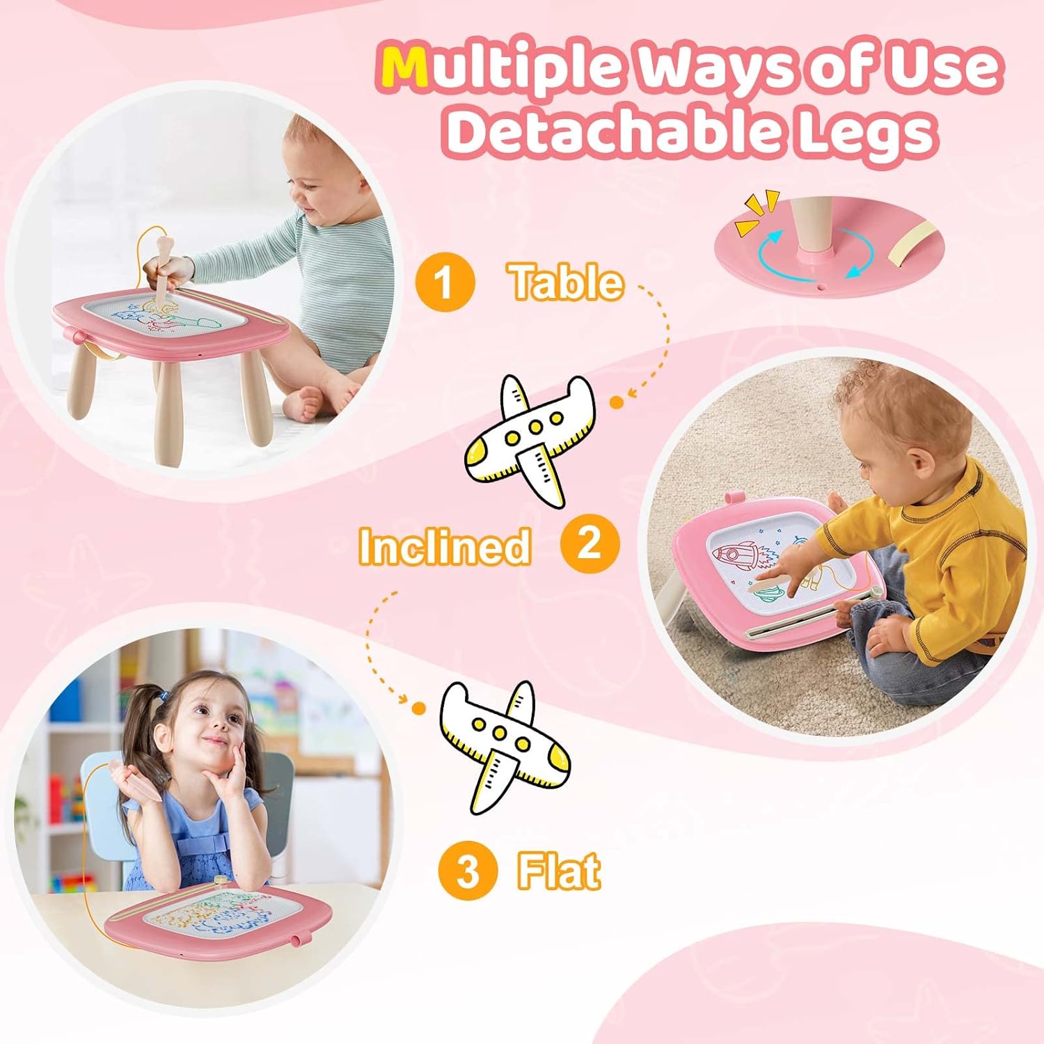 Kikidex Magnetic Drawing Board, Toddler Girl Toys for 1-2 Year Old, Doodle Board Pad Learning and Educational Toys for 1 2 3 Year Old Baby Kids Birthday Gift(Soft Pink) 24hrsmart